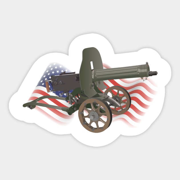 Maxim Gun with US Flag Sticker by NorseTech